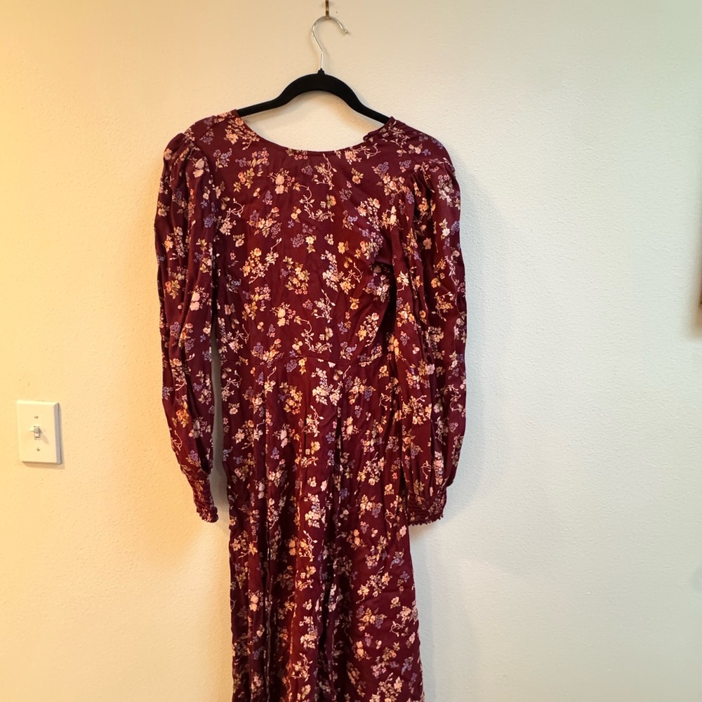Floral reformation Burgundy Long Sleeve Dress